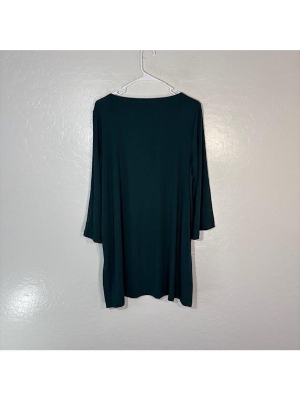 Eileen Fisher Tunic Top Womens Medium Green Stretch Viscose Spandex 3/4 Sleeve - Picture 6 of 8